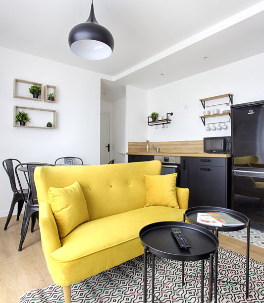 Decoration appartement colombes auguste renoir salon canapé jaune 4