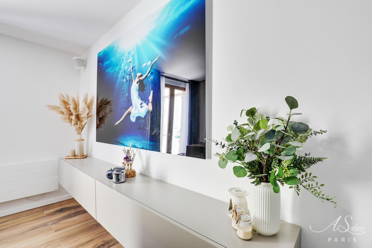 Renovation decoration maison le plessis bouchard sejour buffet suspendu style epure 1