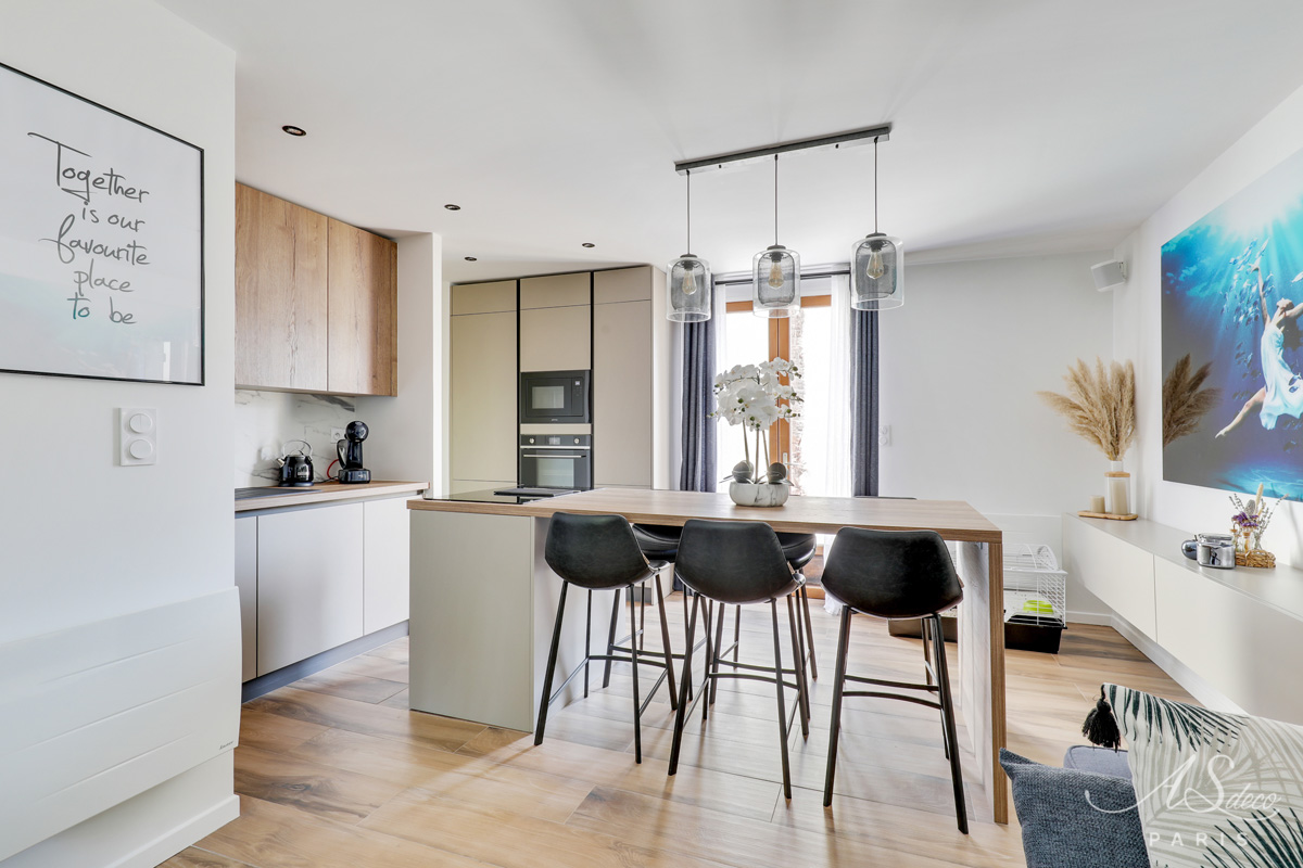 Renovation decoration maison le plessis bouchard sejour cuisine optimisee ilot central 1
