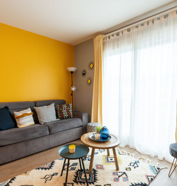 Decoration appartement asnière menil salon jaune gris 1