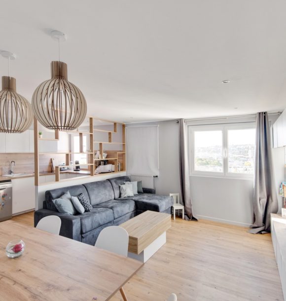 Renovation decoration appartement hauts de seine suresnes sejour cuisine epure scandinave
